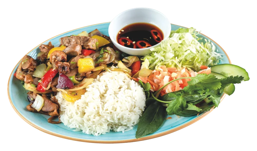 Vịt Xào Sả Ớt – wokad ankfilé med citrongräs och chili på Mama Viêt i Solna